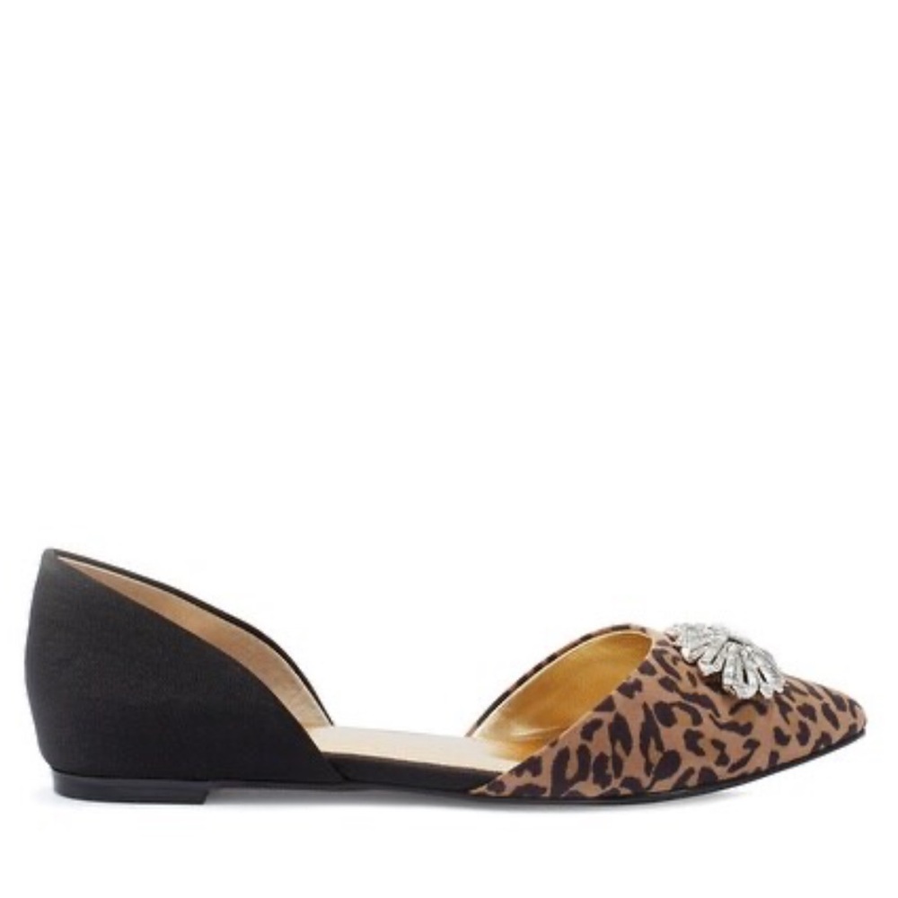 Chico's Leopard Print and Black D'Orsay Flats with Crystal Accent